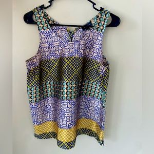The Limited Shimmery Tie Back Tank Top Blue, Green, & Gold Print. Women's Size M